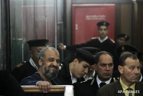 An Egyptian Muslim Brotherhood defendant attends his trial in a case known in media as "Rabaa Operations Room", in Cairo, on February 25, 2017. Photo by Amr Sayed