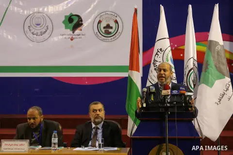 Senior Hamas leader Khalil al-Hayah speaks during the International Scientific Conference, in Gaza city, on March 7, 2017. Photo by Mohammed Asad