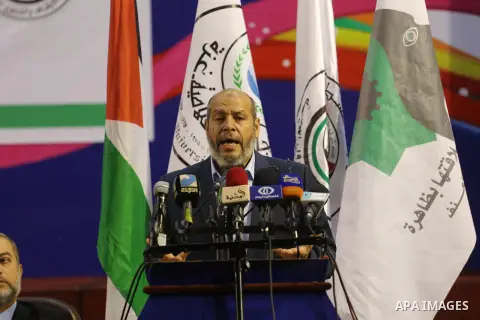 Senior Hamas leader Khalil al-Hayah speaks during the International Scientific Conference, in Gaza city, on March 7, 2017. Photo by Mohammed Asad