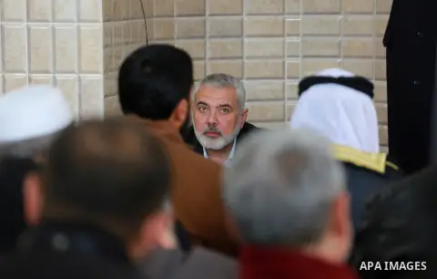 Senior political Hamas leader Ismail Haniya attends the opening of a new mosque in Beit Lahiya in the northern Gaza strip on March 10, 2017. Photo by Mohammed Asad