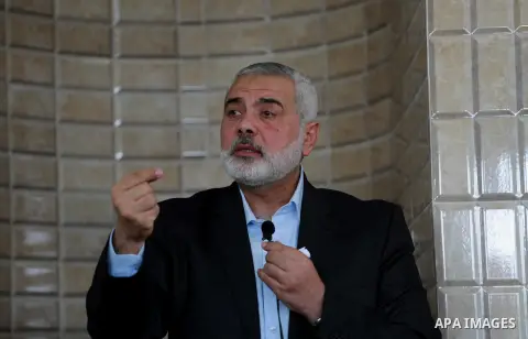Senior political Hamas leader Ismail Haniya speaks during the opening of a new mosque in Beit Lahiya in the northern Gaza strip on March 10, 2017. Photo by Mohammed Asad