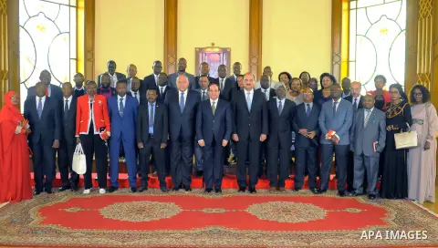 Egyptian President Abdel-Fattah al-Sisi meets with a delegation of senior journalists and media Africans, in Cairo, capital of Egypt, March 12, 2017. Photo by Egyptian President Office