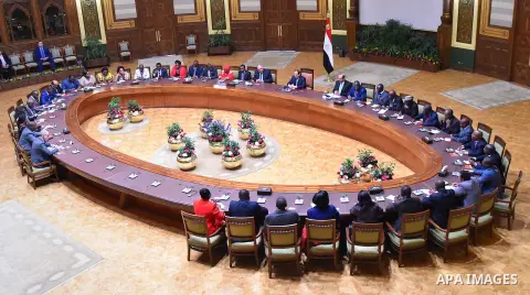Egyptian President Abdel-Fattah al-Sisi meets with a delegation of senior journalists and media Africans, in Cairo, capital of Egypt, March 12, 2017. Photo by Egyptian President Office