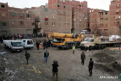 Egyptian workers use crane to lift the statue, recently discovered by a team of German-Egyptian archeologists before transport it to Egyptian museum in Cairo, Egypt on March 15, 2017. Statues of the kings and queens of t...