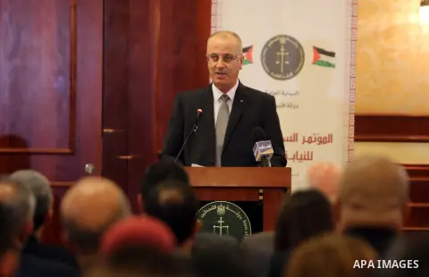 Palestinian Prime Minister Rami Hamdallah, attends the Seventh Annual Conference of Public Prosecution, in the West Bank city of Ramallah, in the March 16, 2017. Photo by Prime Minister Office