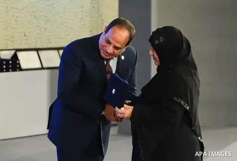 Egyptian President Abdel Fattah al-Sisi takes part in a celebration of the Egyptian Women's Day in Cairo, Egypt, on March 21, 2017. Photo by Egyptian President Office