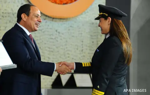 Egyptian President Abdel Fattah al-Sisi takes part in a celebration of the Egyptian Women's Day in Cairo, Egypt, on March 21, 2017. Photo by Egyptian President Office