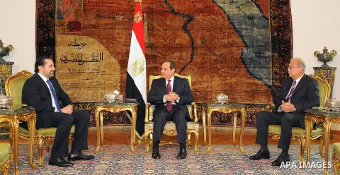 Egyptian President Abdel Fattah al-Sisi meets with Lebanese Prime Minister Saad Harir, at the Presidential Palace in Cairo, Egypt, on March 22, 2017. Photo by Egyptian President Office