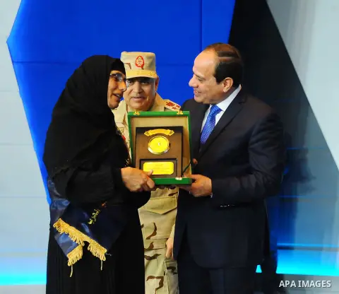 Egyptian President Abdel Fattah al-Sisi attends the educational seminar of the armed forces on the occasion of Martyr's Day, in Cairo, Egypt, on March 23, 2017. Photo by Egyptian President Office