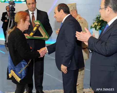 Egyptian President Abdel Fattah al-Sisi attends the educational seminar of the armed forces on the occasion of Martyr's Day, in Cairo, Egypt, on March 23, 2017. Photo by Egyptian President Office
