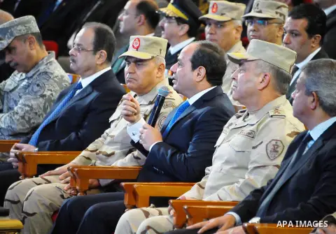 Egyptian President Abdel Fattah al-Sisi attends the educational seminar of the armed forces on the occasion of Martyr's Day, in Cairo, Egypt, on March 23, 2017. Photo by Egyptian President Office