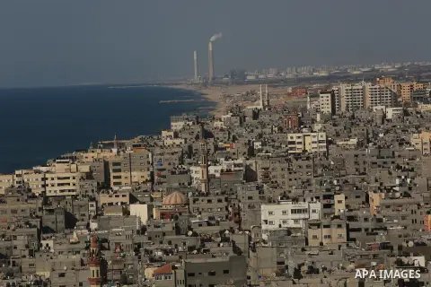 A picture taken on March 26, 2017 shows Gaza city after the Islamist movement shut Erez border crossing and all borders, including its western sea border after blaming the Jewish state for the assassination of one of its...