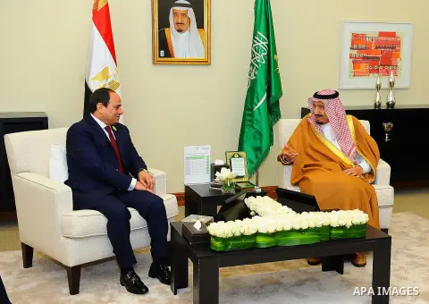 Egypt's President Abdel Fattah al-Sisi meets with Saudi Arabia's King Salman bin Abdulaziz al-Saud, on the sideline of the 28th Summit of the Arab League at the Dead Sea, Jordan March 29, 2017. Photo by Egyptian Presiden...