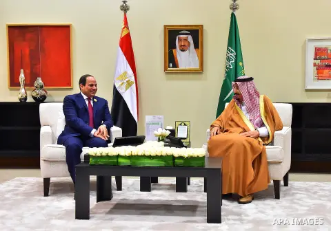 Egypt's President Abdel Fattah al-Sisi meets with Saudi Arabia's King Salman bin Abdulaziz al-Saud, on the sideline of the 28th Summit of the Arab League at the Dead Sea, Jordan March 29, 2017. Photo by Egyptian Presiden...