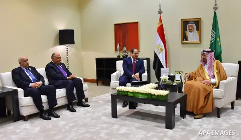 Egypt's President Abdel Fattah al-Sisi meets with Saudi Arabia's King Salman bin Abdulaziz al-Saud, on the sideline of the 28th Summit of the Arab League at the Dead Sea, Jordan March 29, 2017. Photo by Egyptian Presiden...