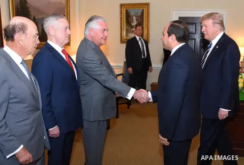 President Donald Trump welcomes Egyptian President Abdel Fattah el-Sisi before their meeting at the White House in Washington, United States on April 3, 2017. Photo by Egyptian President Office
