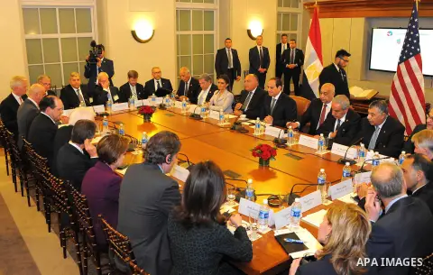 Egyptian President Abdel Fattah el-Sisi during his tour of the US Chamber of Commerce in Washington, United States on April 4, 2017. Photo by Egyptian President Office
