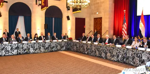 Egyptian President Abdel Fattah el-Sisi during his tour of the US Chamber of Commerce in Washington, United States on April 4, 2017. Photo by Egyptian President Office