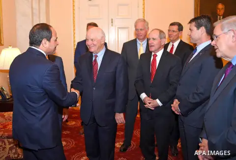 Egyptian President Abdel Fattah al-Sisi attends a meets in a secure room in the basement of the Capitol in Washington, Tuesday, April 4, 2017.Photo by Egyptian President Office