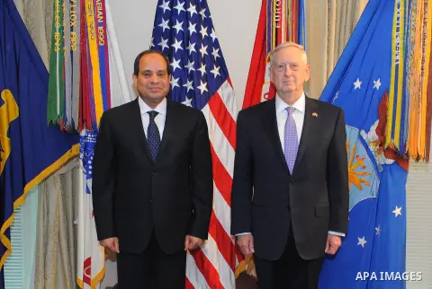 Egypt's President Abdel Fattah al-Sisi meets with US Defense Secretary James Mattis at the Pentagon, in Washington, United States on April 5, 2017. Photo by Egyptian President Office