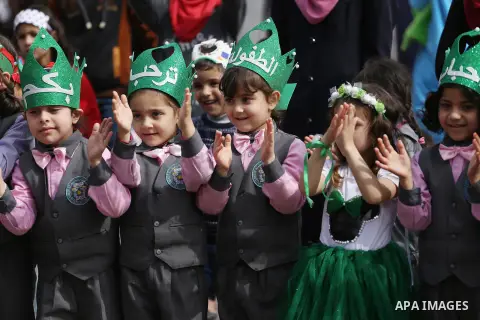 Palestinian children take part in the Palestine Children's Festival in Gaza City, on April 9, 2017. Photo by Mohammed Asad