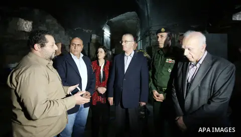 Palestinian Prime Minister Rami Hamdallah visits the Samaritan and Christian communities to congratulates them of Easter Sunday celebration, in the West bank city of Nablus on April 15, 2017. Photo by Prime Minister Offi...