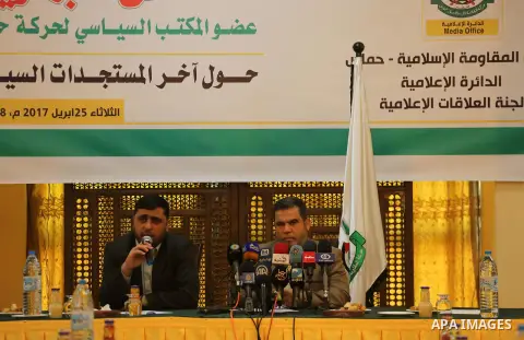Senior Hamas leader Salah El-Bardawil, speaks during a press conference, in Gaza city on April 25, 2017. Photo by Mohammed Asad