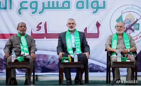 (FILES) This file photo taken on August 5, 2015 shows Senior Hamas leader Ismail Haniyeh attends a graduation ceremony of a military-style camp organized by the Hamas movement in Gaza City. Ismail Haniya was elected as t...