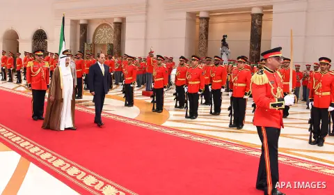 Emir of Kuwait Sheikh Sabah al-Ahmad al-Jaber al-Sabah receives Egyptian President Abdel Fattah al-Sisi in Kuwait City on May 07, 2017. Photo by Egyptian President Office