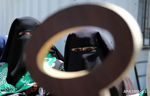 Palestinians take part in a rally to commemorate the 69th anniversary of the "Nakba" in Gaza City, on May 15, 2017. "Nakba" means in Arabic "catastrophe" in reference to the birth of the state of Israel 69-years-ago in B...