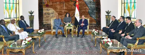 Egyptian President Abdel Fattah al-Sisi meets with Guinean president Alpha Conde, in Cairo, Egypt, on May 25, 2017. Photo by Egyptian President Office