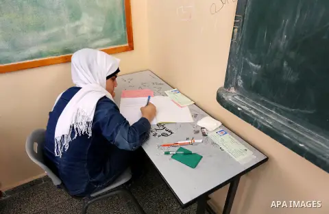 Palestinian female students sit for their final high school exams, known as "Tawjihi" in Gaza city on June 03, 2017. More than 72,000 students in the West Bank and Gaza Strip start Saturday their Tawjihi exam that qualif...