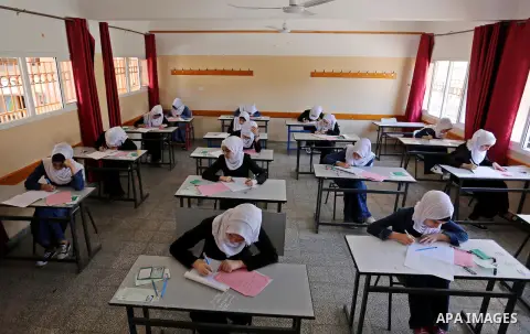 Palestinian female students sit for their final high school exams, known as "Tawjihi" in Gaza city on June 03, 2017. More than 72,000 students in the West Bank and Gaza Strip start Saturday their Tawjihi exam that qualif...