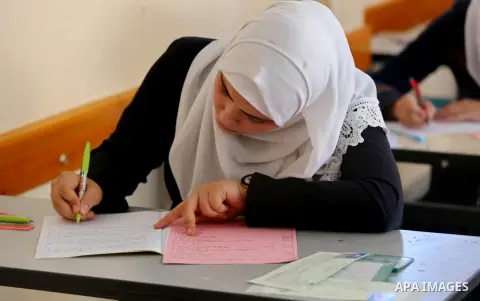 Palestinian female students sit for their final high school exams, known as "Tawjihi" in Gaza city on June 03, 2017. More than 72,000 students in the West Bank and Gaza Strip start Saturday their Tawjihi exam that qualif...