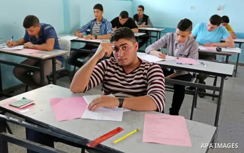 Palestinian students sit for their final high school exams, known as "Tawjihi" in Gaza city on June 03, 2017. More than 72,000 students in the West Bank and Gaza Strip start Saturday their Tawjihi exam that qualifies the...