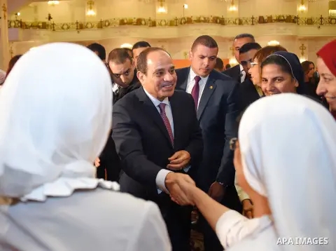 Egyptian President Abdel Fattah al-Sisi takes part in Iftar meal during a ceremony of women's year on the Muslim holy fasting month of Ramadan in Cairo, Egypt, on June 03, 2017. Ramadan is sacred to Muslims because it is...