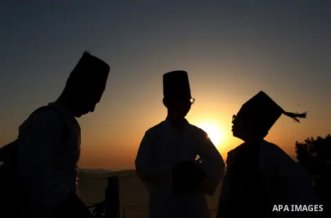 Samaritan children arrive to pray on the top of Mount Gerizim in a traditional pilgrimage to mark the Shavuot's holiday at dawn near the West Bank city of Nablus June 4, 2017 which is giving of the Torah at Mount Sinai s...