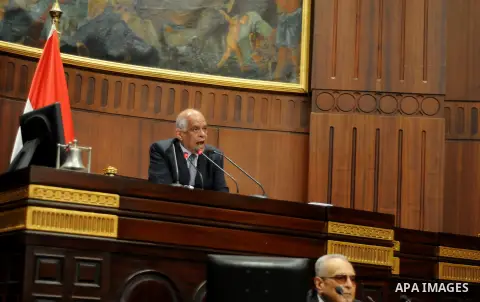 Members of legislative committee in Egypt's parliament attend a meeting to discuss a government agreement to hand over two Red Sea islands Tiran and Sanafir to Saudi Arabia, in Cairo, Egypt, on June 12, 2017. Photo by St...
