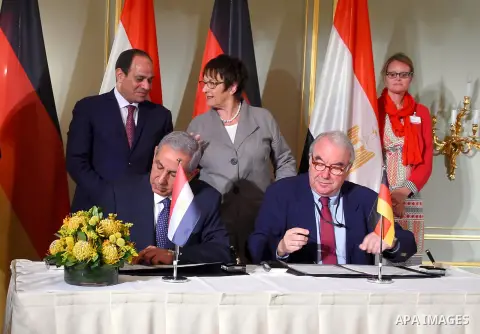 Egyptian President Abdel Fattah al-Sisi attends opening session of the Egyptian-German joint economic committee, in Cairo, Egypt, on June 12, 2017. Photo by Egyptian President Office