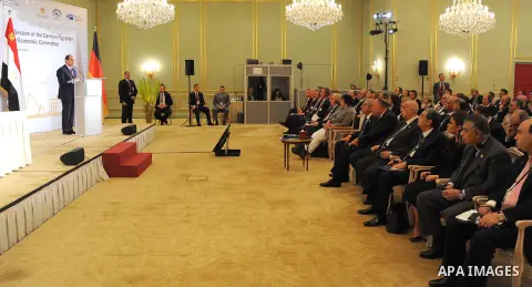 Egyptian President Abdel Fattah al-Sisi attends opening session of the Egyptian-German joint economic committee, in Cairo, Egypt, on June 12, 2017. Photo by Egyptian President Office