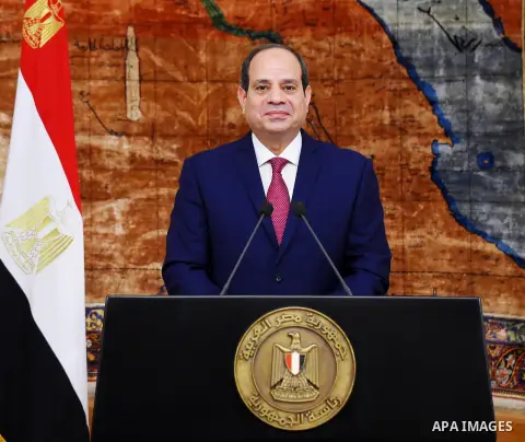 Egyptian President Abdel Fattah al-Sisi deliveres a speech on the fourth anniversary of the protests that led to the ousting of Islamist president Mohamed Morsi, at the presidential palace in the capital Cairo on June 30...