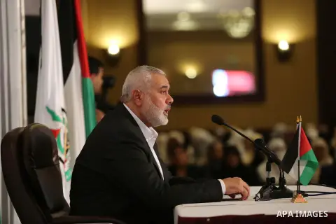 Hamas Chief Ismail Haniyeh gives a speech in Gaza City on July 5, 2017. Haniya said that meetings between his movement and the Egyptian authorities would ease the siege imposed on the Gaza Strip for more than a decade. P...
