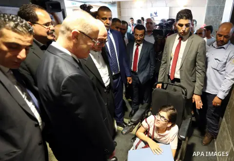 Palestinian Prime Minister Rami Hamdallah attends the graduation ceremony of the 37 at Al-Najah University in West bank city of Nablus on July 6,2017. Photo by Prime Minister Office