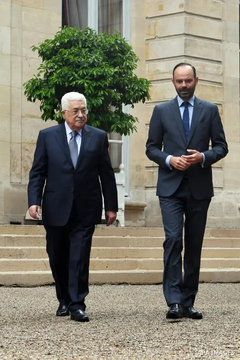 Palestinian President Mahmoud Abbas, meets with French Prime Minister Edward Philippe in Paris, on July 5, 2017. Photo by Thaer Ganaim