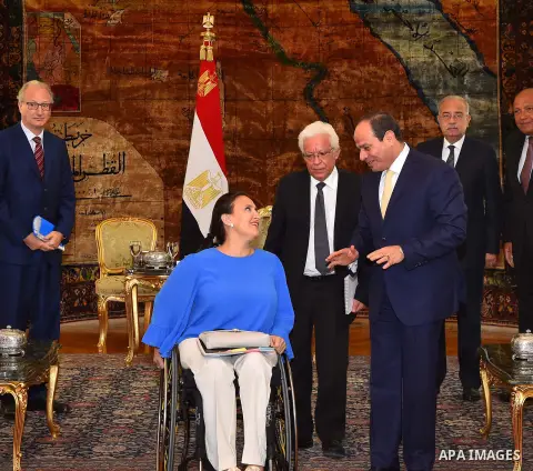 Egyptian President Abdel Fattah al-Sisi meets with Argentine Vice President Gabriela Michetti, in Cairo, Egypt on July 16, 2017. Photo by Egyptian President Office