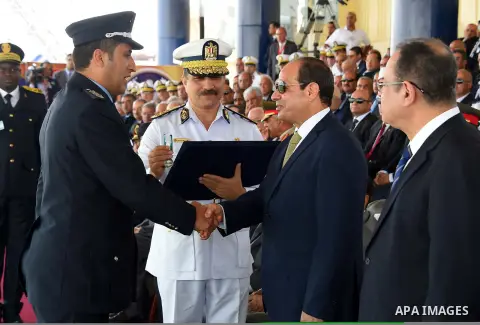 Egyptian President Abdel Fattah al-Sisi attends a graduation ceremony of the police officers academy in Cairo, Egypt July 19, 2017. Photo by Egyptian President Office