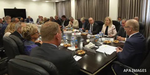 Palestinian Prime minister Rami Hamadallah meets with a mbassadors, consuls and representatives of the European Union, in the West Bank city of Ramallah,on July 20, 2017. Photo by Prime Minister Office