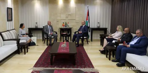 Palestinian Prime minister Rami Hamadallah meets with a Belgian consul, in the West Bank city of Ramallah,on July 20, 2017. Photo by Prime Minister Office