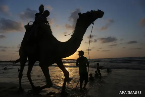 Palestinians enjoy their time at the beach of the Mediterranean sea on the coast of Gaza city on July 19, 2017. Photo by Yasser Qudih