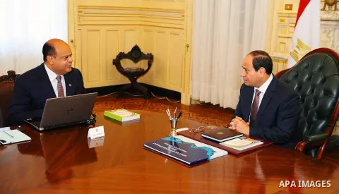 Egyptian President Abdel Fattah al-Sisi meets with Governor of Matrouh, Alaa Abu Zeid, in Cairo, Egypt, on July 26, 2017. Photo by Egyptian President Office
